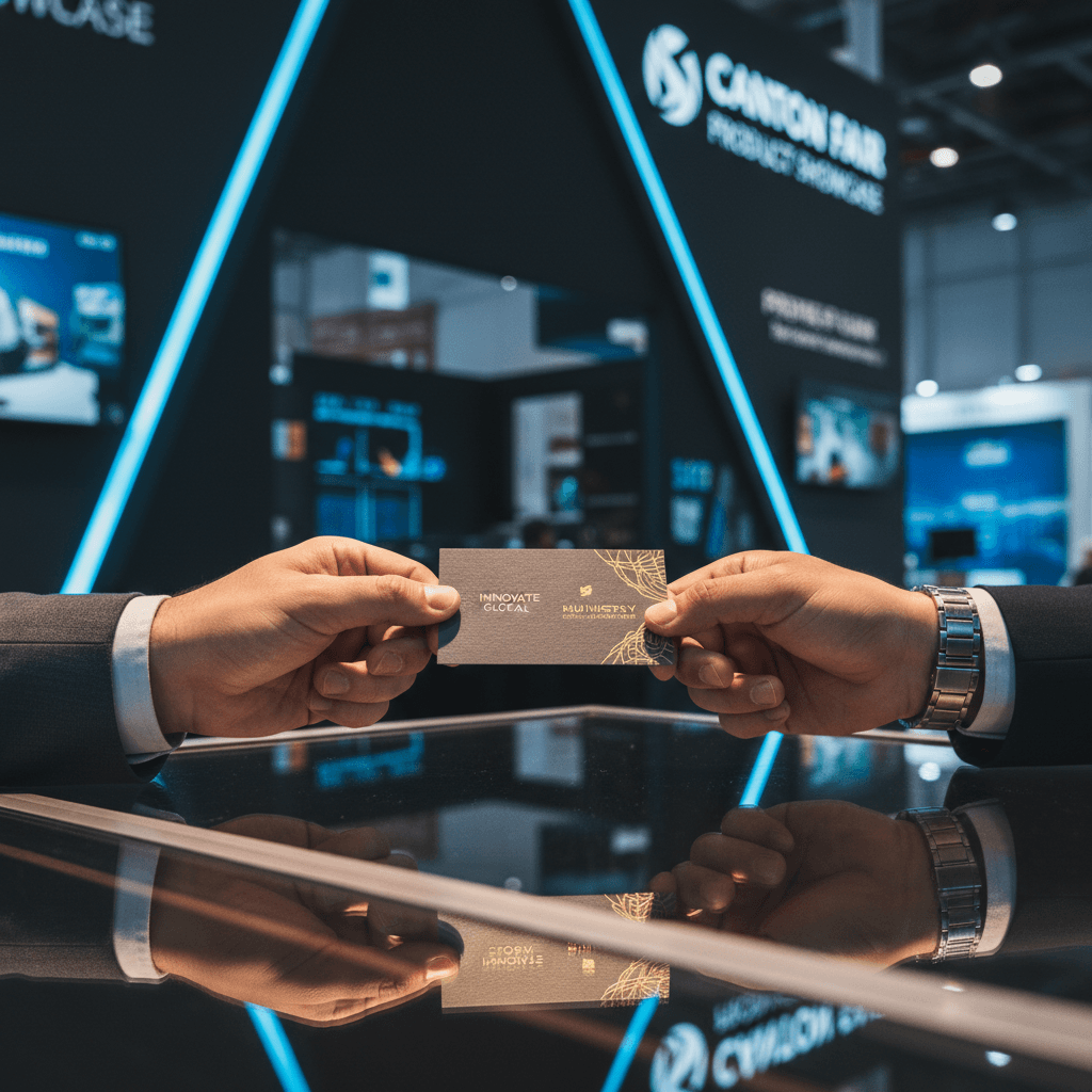 Business card exchange between international buyer and Chinese supplier